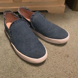 Kate Spade Denim Ruffle Slip Ons